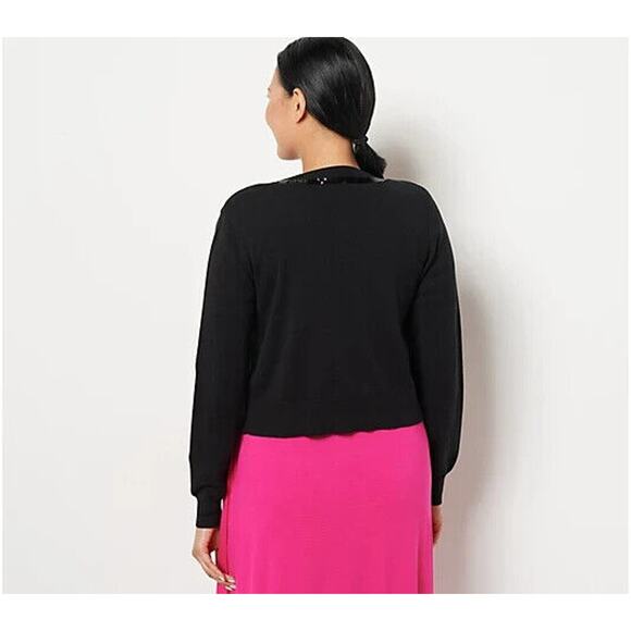 J JASON WU‎ NEW $62 Cropped Sweater Cardigan Sequin Detail Blue XL - Picture 2 of 2